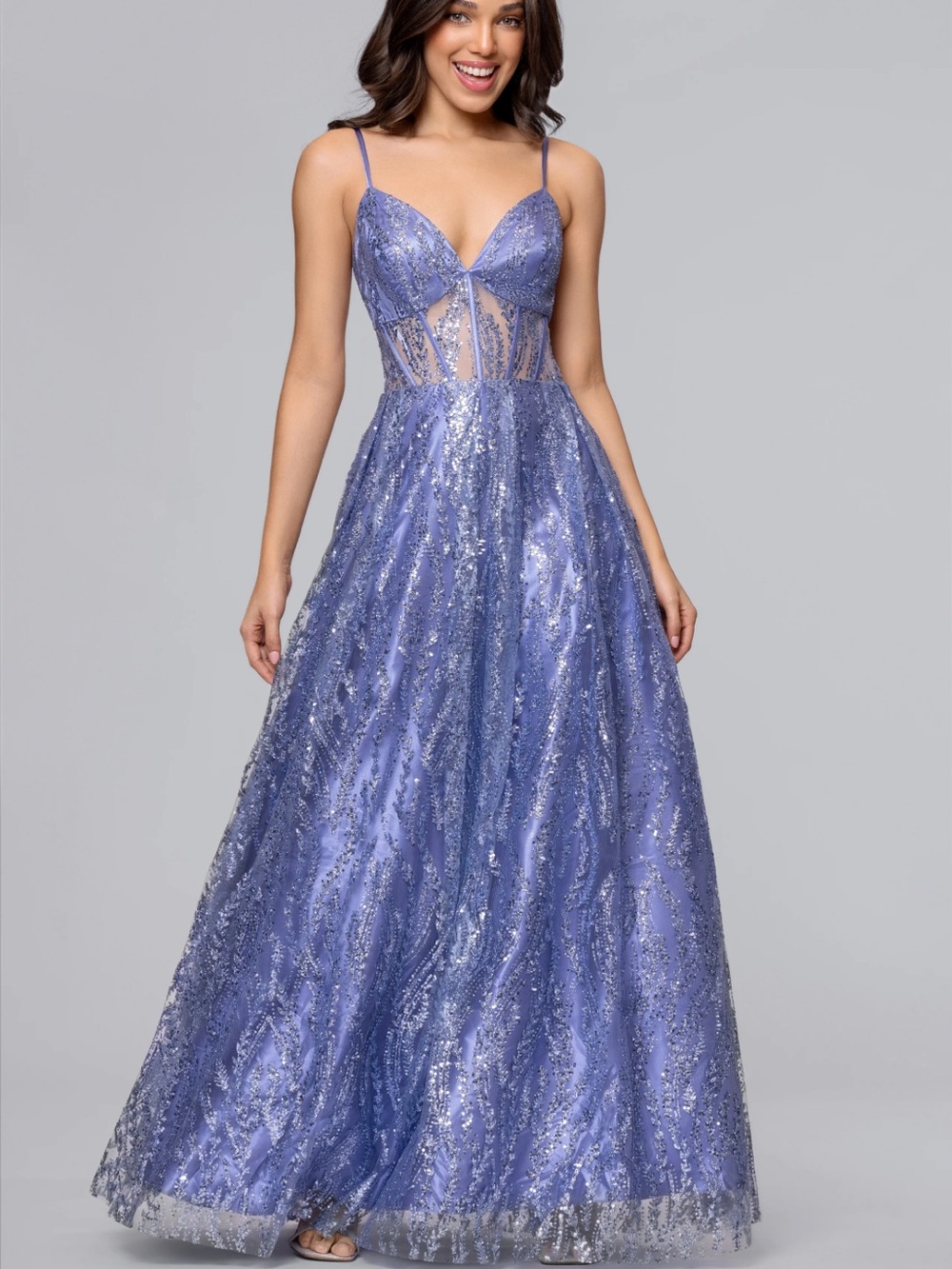 Blondie Nites Rita Long Glitter Gown with Sweetheart neckline Prom Dress